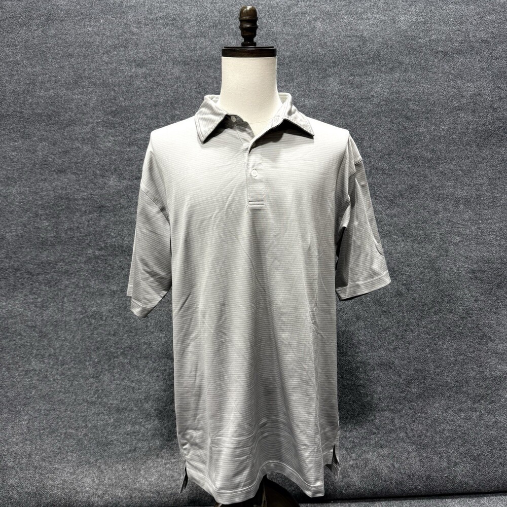 Dunning Mens XXL Gray Striped Golf Polo Shirt Regular Fit Short Sleeve